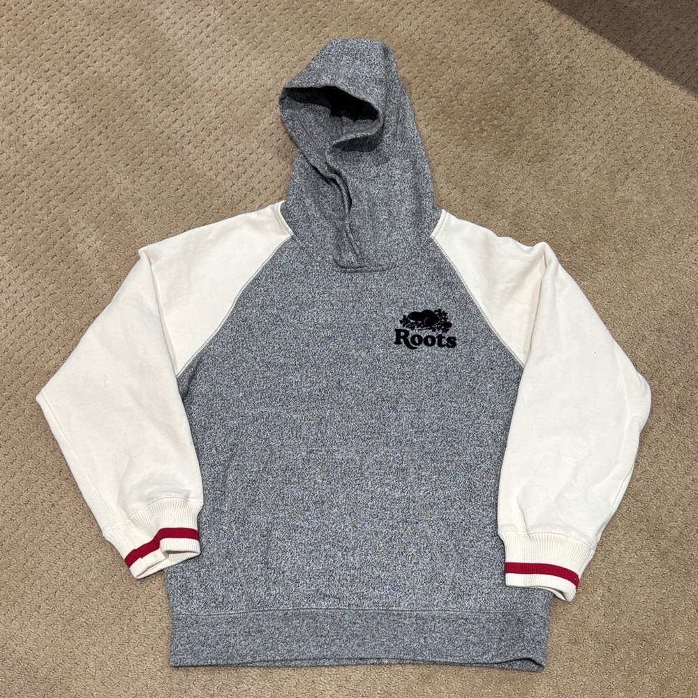 Roots Cabin Kanga Hooded Sweatshirt Hoodie Grey Cream Size XL (11-12)